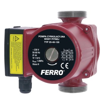 Рециркуляционный насос ГВС FERRO GPD 25-40 130, питьевая вода, 3 скорости, 230 В
